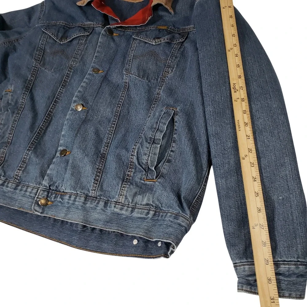 Wrangler Authentic Western Jacket Blue Denim Flannel Lined Corduroy Collar L